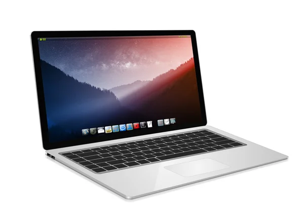 Laptop modern pada latar belakang putih 3D rendering — Stok Foto