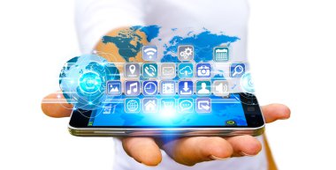 Modern dijital uygulamalar kullanarak iş adamı