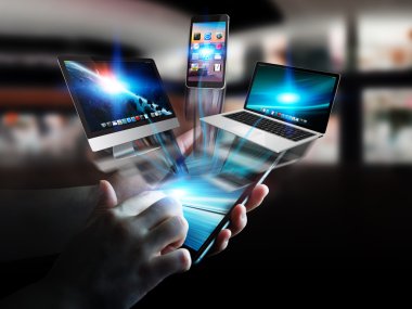 Teknik cihazlar ve simgeler işkadını cep telefonunuza bağlı