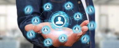 Mavi sosyal ağ 3B oluşturmayı kullanarak iş adamı