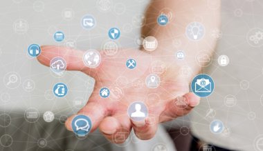 Çoklu ortam ağ 3d render tutan işadamı