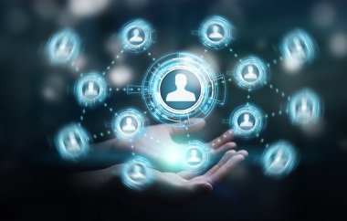 Mavi sosyal ağ 3B oluşturmayı kullanarak iş kadını