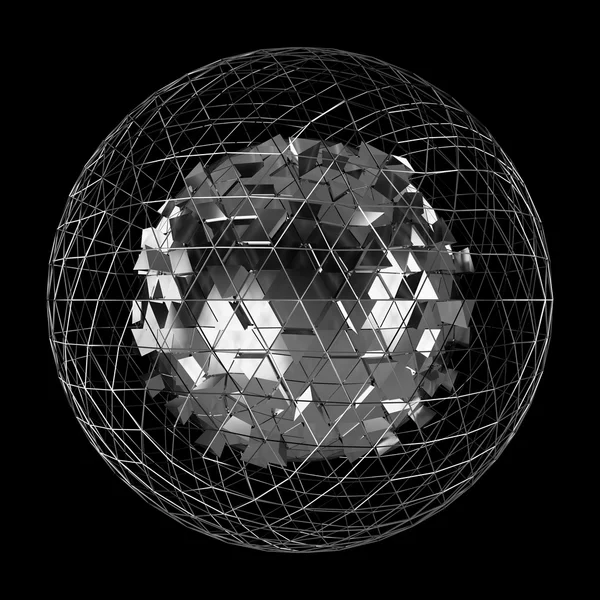 Sphère abstraite avec cube brillant rendu 3D — Photo