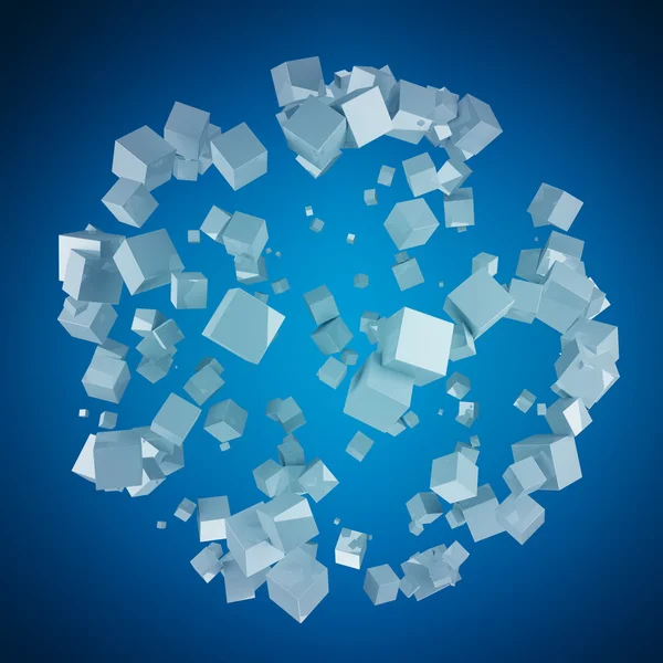 Esfera abstracta con renderizado 3D de cubo brillante — Foto de Stock