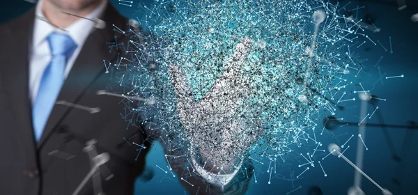 Onun f ile 3D render veri ağ küre dokunmadan işadamı