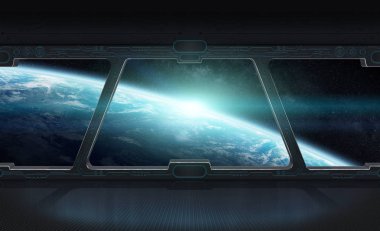 Gezegenin Dünya'dan bir uzay istasyonu öğelerin Nasa tarafından döşenmiş bu görüntünün içinde görünüm