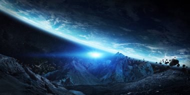 Earth 3d render unsurları çökmesine devasa asteroitler