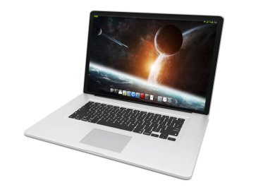 Beyaz arka planda 3d render modern metalik dizüstü