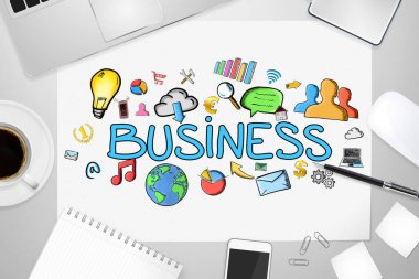 İş metin ve simgeleri office arka plan üzerinde