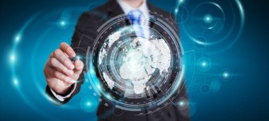 İşadamı hologram ekran dijital veri ile kullanma