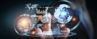 İşadamı hologram ekran dijital veri ile kullanma