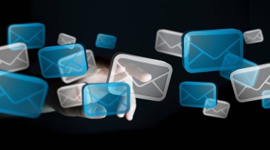 Dijital e-posta kutsal kişilerin resmi 3d render dokunmadan işadamı