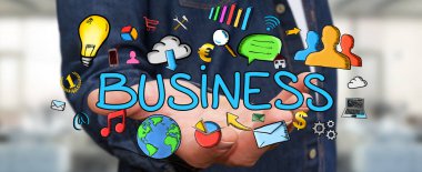 İşadamı çizilmiş iş sunma kullanma