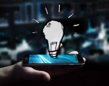 Elle çizilmiş ampul tutan işadamı