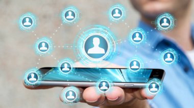 Mavi sosyal ağ 3B oluşturmayı kullanarak iş adamı