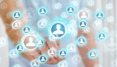 Mavi sosyal ağ 3B oluşturmayı kullanarak iş adamı