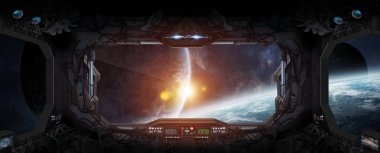 Pencerenin Nasa tarafından döşenmiş bu görüntü uzay istasyonu unsurların uzaydan görünümü