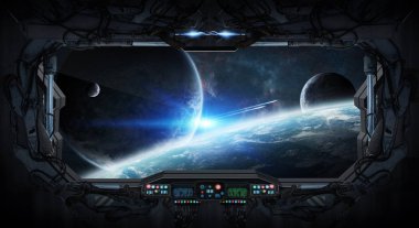 Uzay ve gezegenler Nasa tarafından döşenmiş bu görüntü bir uzay istasyonu öğelerinden penceresi görünümü