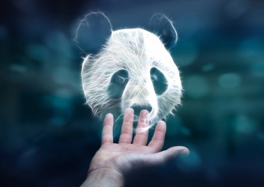 Person holding fractal endangered panda illustration 3D renderin clipart