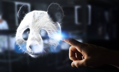 Person touching fractal endangered panda illustration 3D renderi clipart