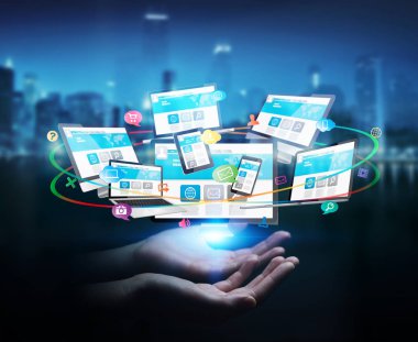 Teknik cihazlar ve simgeler işkadını el şekline bağlı