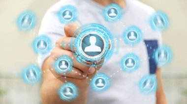 Mavi sosyal ağ 3B oluşturmayı kullanarak iş adamı