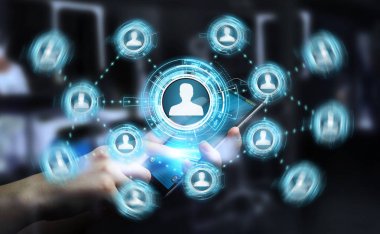 Mavi sosyal ağ 3B oluşturmayı kullanarak iş adamı