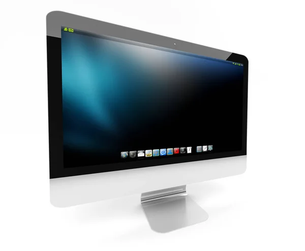 Moderna metalliska dator på vit bakgrund 3d-rendering — Stockfoto