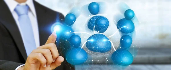 Homme d'affaires connectant icône bleue réseau social rendu 3D — Photo