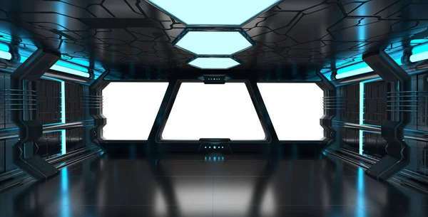 Raumschiff blaues Interieur mit leeren Fensterelementen dieses Bildes von nasa — Stockfoto