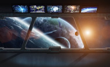 Pencerenin bir uzay istasyonu 3d render uzaydan görünümü