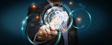 İşadamı hologram ekran dijital veri ile kullanma