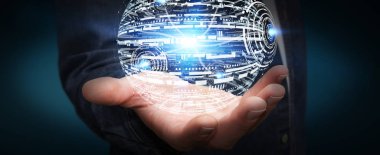 Onun parmaklarıyla veri ağı kullanarak iş adamı