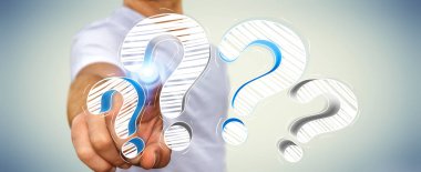El dokunmadan işadamı soru işaretleri parmağıyla çizilmiş.