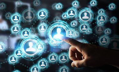 Mavi sosyal ağ 3B oluşturmayı kullanarak iş adamı