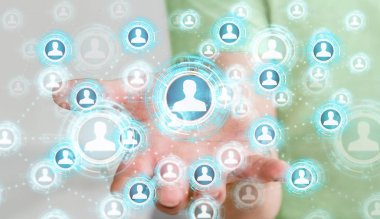 Mavi sosyal ağ 3B oluşturmayı kullanarak iş adamı