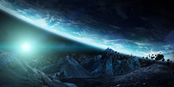 Гигантские астероиды вот-вот разобьют землю 3D рендерингом элементов — стоковое фото