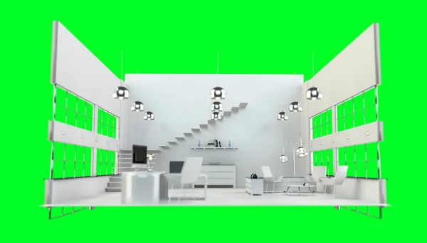 Profundidade de foco no moderno escritório branco interior 3D renderização — Fotografia de Stock