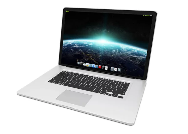 Сучасний металевий ноутбук на білому тлі 3D рендеринга — стокове фото