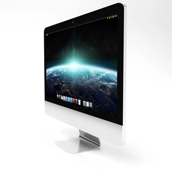 现代金属计算机在白色背景 3d 渲染 — 图库照片