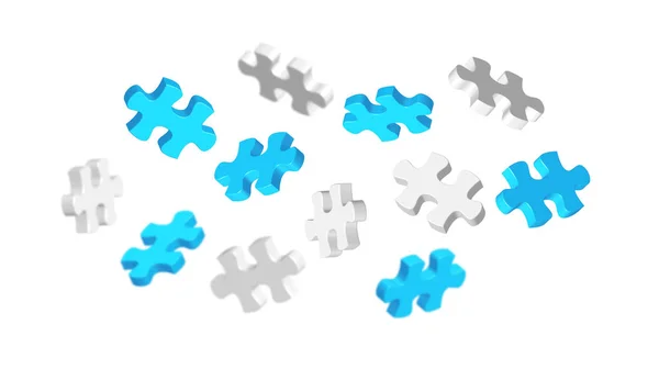 Pezzi di puzzle grigi e blu 'rendering 3D' — Foto Stock