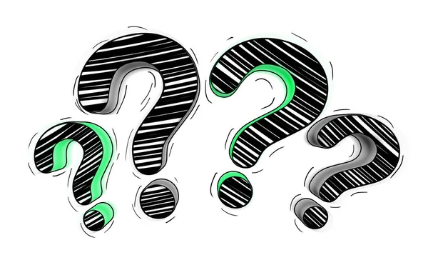 Zöld és fekete kézzel rajzolt kérdőjelek — Stock Fotó