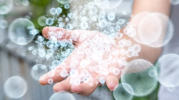 3D render veri ağ küre elinde tutan işadamı