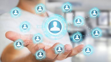 Mavi sosyal ağ 3B oluşturmayı kullanarak iş adamı