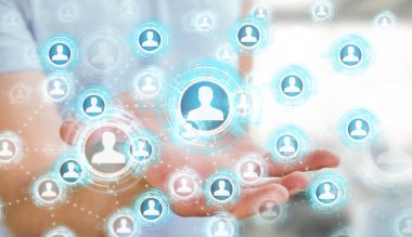 Mavi sosyal ağ 3B oluşturmayı kullanarak iş adamı