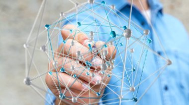 Soyut bağlantı arabirimi kalemle dokunmadan işadamı 3d