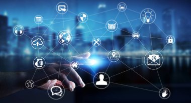 Çoklu ortam ağ 3d render dokunmadan işadamı