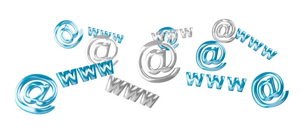 3D rendering contact icon www and at flying — Stock Photo, Image