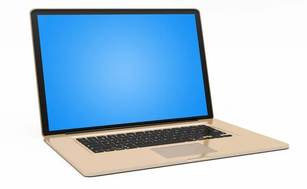 Moderna guld laptop på vit bakgrund 3d-rendering — Stockfoto