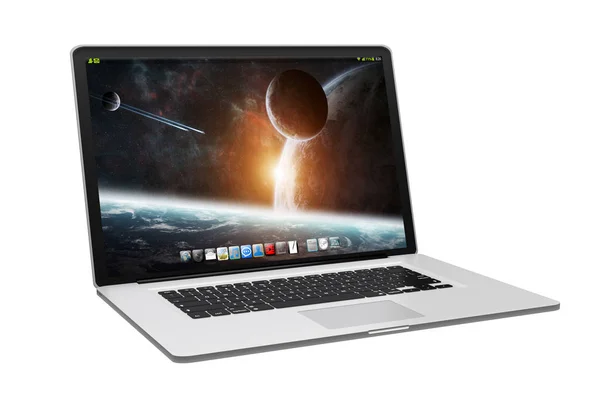 Laptop metálico moderno no fundo branco 3D renderização — Fotografia de Stock